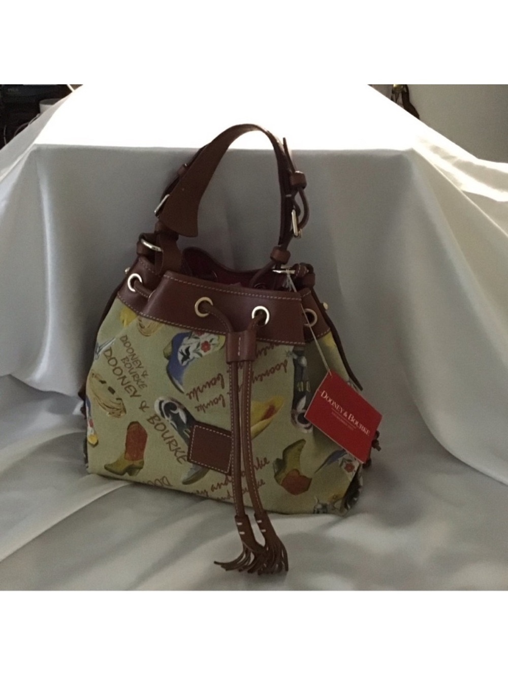 Dooney & Bourke Tan Multicolor Printed Drawstring Hobo